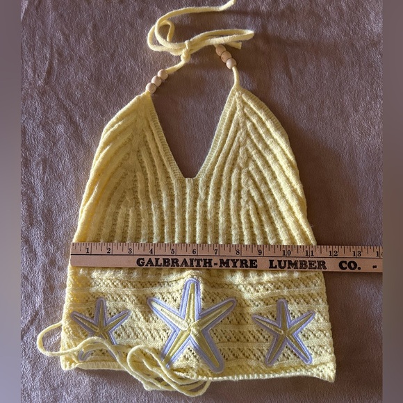 Yellow Crochet Knit Halter Crop Top w/Starfish Design Size Small New Without Tag - Picture 3 of 5